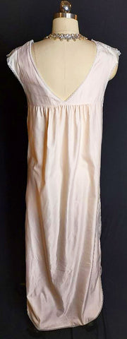 *   VINTAGE LILY OF FRANCE FLANNEL LINED SATIN, PLEATS AND LACE NIGHTGOWN IN PARIS PINK