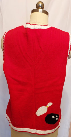 *  VINTAGE MARISA CHISTINA BOWLING BALL SWEATER VEST WITH BOWLING PIN BUTTONS