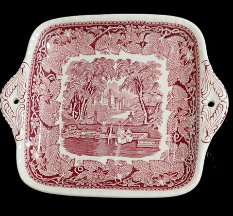 *MINT CONDITION - NEVER USED - VINTAGE MASON'S VISTA PINK / RED TRANSFERWARE CAKE PLATE OR SANDWICH PLATE - NO CRAZING - NEVER USED - MADE IN ENGLAND