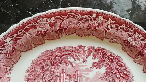 *MINT CONDITION - VINTAGE MASON'S VISTA PINK / RED TRANSFERWARE EXTRA LARGE PLATTER 15-1/2" - NO CRAZING - NEVER USED - MADE IN ENGLAND