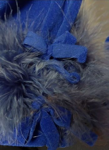 *VINTAGE MERLE NORMAN VELVETY DRESSING GOWN ROBE ADORNED WITH FLUFFY MARABOU IN RENAISSANCE BLUE