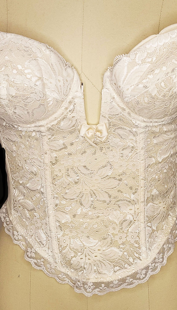 Sheer Ivory Embroidered Wedding Bustier Corset w Garter Straps – 38-44C,  1950s For Sale at 1stDibs