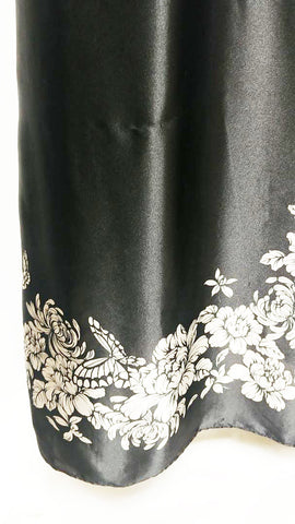 *MORGAN TAYLOR INTIMATES BLACK & CHAMPAGNE SATIN FLORAL WITH BUTTERFLIES NIGHTGOWN ADORNED WITH BOW
