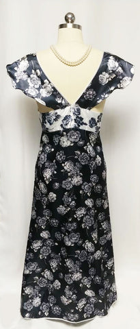 *NEW WITH TAG - FROM ITALY - VINTAGE '80s NAVY & WHITE SATINY PEIGNOIR & NIGHTGOWN MADE IN ITALY