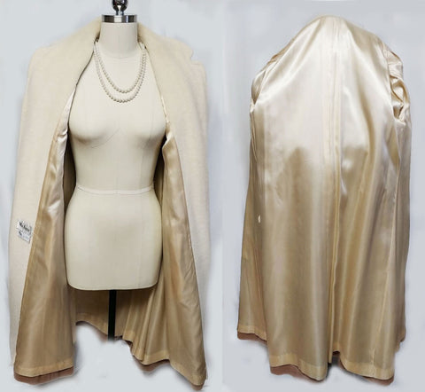 VINTAGE MR. FRED WOOL WRAP COAT IN CAMEL & IVORY - BEAUTIFULLY LINED