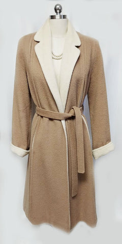 *VINTAGE MR. FRED WOOL WRAP COAT IN CAMEL & IVORY - BEAUTIFULLY LINED