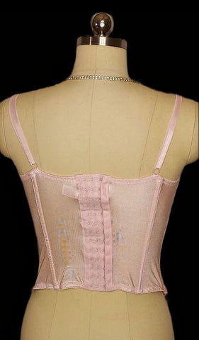 *  VINTAGE NATIVE INTIMATES PINK QUILTED SATIN MERRY WIDOW WITH THONG PANTIES NEW OLD STOCK WITH TAG