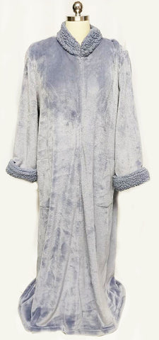 *BEAUTIFUL NATORI FROSTY FAUX FUR DRESSING GOWN ZIP UP ROBE WITH SHERPA COLLAR & CUFFS IN PERIWINKLE IN SIZE EXTRA LARGE - XL