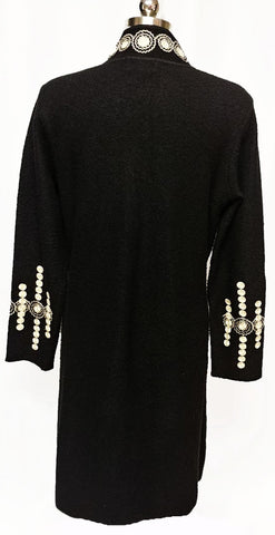 *GORGEOUS SOPHISTICATED NEIMAN MARCUS EXCLUSIVE WOOL COAT ADORNED WITH CREAM WOVEN ACCENTS