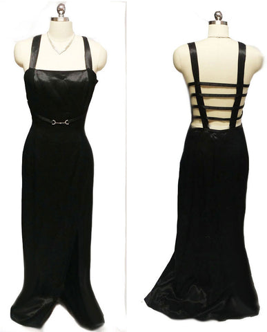 *SOPHISTICATED VINTAGE NIGHT MOVES BY HAL BLACK EVENING GOWN WITH A SPARKLING RHINESTONE BELT AND A FABULOUS BACK - PERFECT FOR THE HOLIDAYS