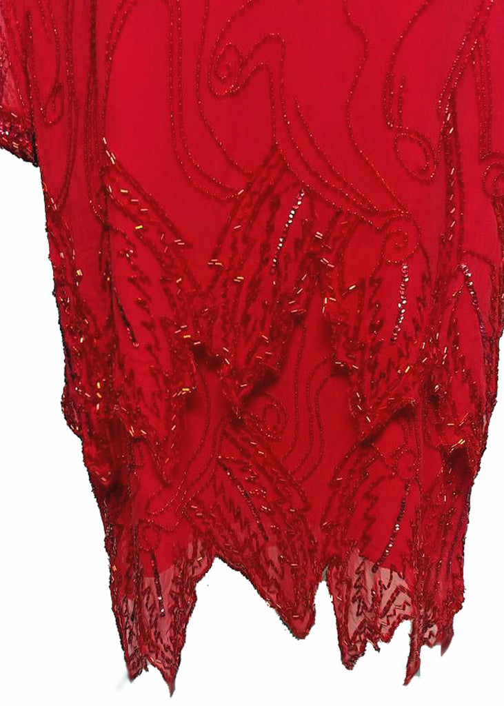 VINTAGE NITE LINE HOLIDAY RED SILK SEQUIN & BEADED DRESS - LARGER SIZ Vintage Clothing & Fashions | Midnight Glamour VINTAGE NITE LINE HOLIDAY RED SILK SEQUIN & BEADED DRESS - LARGER SIZ Vintage Clothing & Fashions | Midnight Glamour