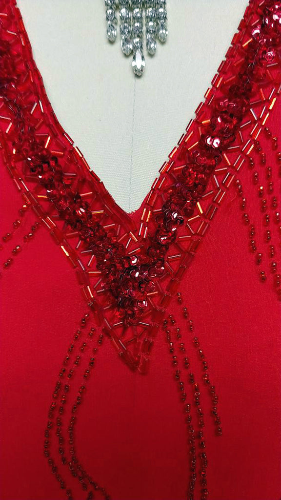 VINTAGE NITE LINE HOLIDAY RED SILK SEQUIN & BEADED DRESS - LARGER SIZ Vintage Clothing & Fashions | Midnight Glamour VINTAGE NITE LINE HOLIDAY RED SILK SEQUIN & BEADED DRESS - LARGER SIZ Vintage Clothing & Fashions | Midnight Glamour
