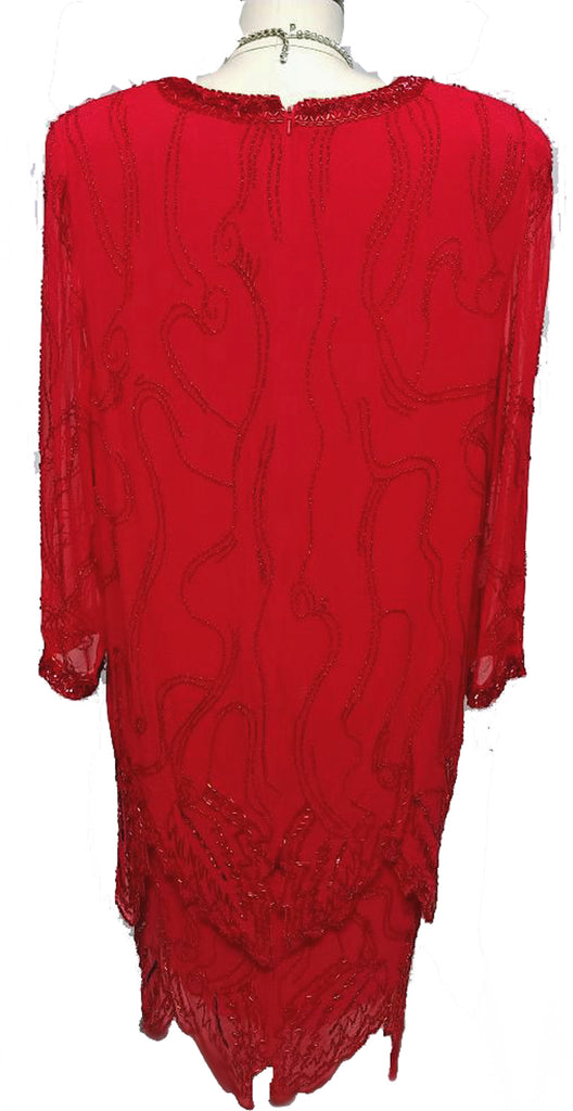 VINTAGE NITE LINE HOLIDAY RED SILK SEQUIN & BEADED DRESS - LARGER SIZ Vintage Clothing & Fashions | Midnight Glamour VINTAGE NITE LINE HOLIDAY RED SILK SEQUIN & BEADED DRESS - LARGER SIZ Vintage Clothing & Fashions | Midnight Glamour