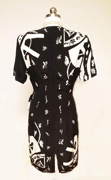 nora noh silk dress Vintage Nora Noh Silk Rich Color Floral Leaf Print Long Sleeve Shift Dress Sz 16