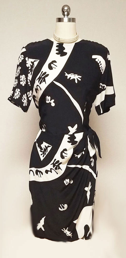 VINTAGE '80s NORA NOH BLACK & CREAM SILK SARONG DRESS Vintage Clothing & Fashions | Midnight Glamour VINTAGE '80s NORA NOH BLACK & CREAM SILK SARONG DRESS Vintage Clothing & Fashions | Midnight Glamour