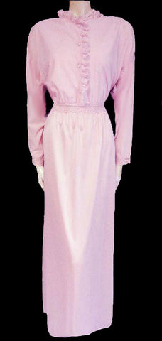*RARE VINTAGE OLGA BRUSHED NYLON FLANNEL-LIKE SPANDEX LACE NIGHTGOWN IN CANDY KISSES - SIZE LARGE