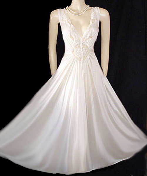 SMALL VINTAGE OLGA Nightgown White Rosette Dress Size 34 Midi Sleeveless  Slit $36.69 - PicClick AU