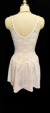 *RARE VINTAGE OLGA SPANDEX LACE BABYDOLL NIGHTGOWN IN SNOWY WHITE WITH PINK SATIN TRIM