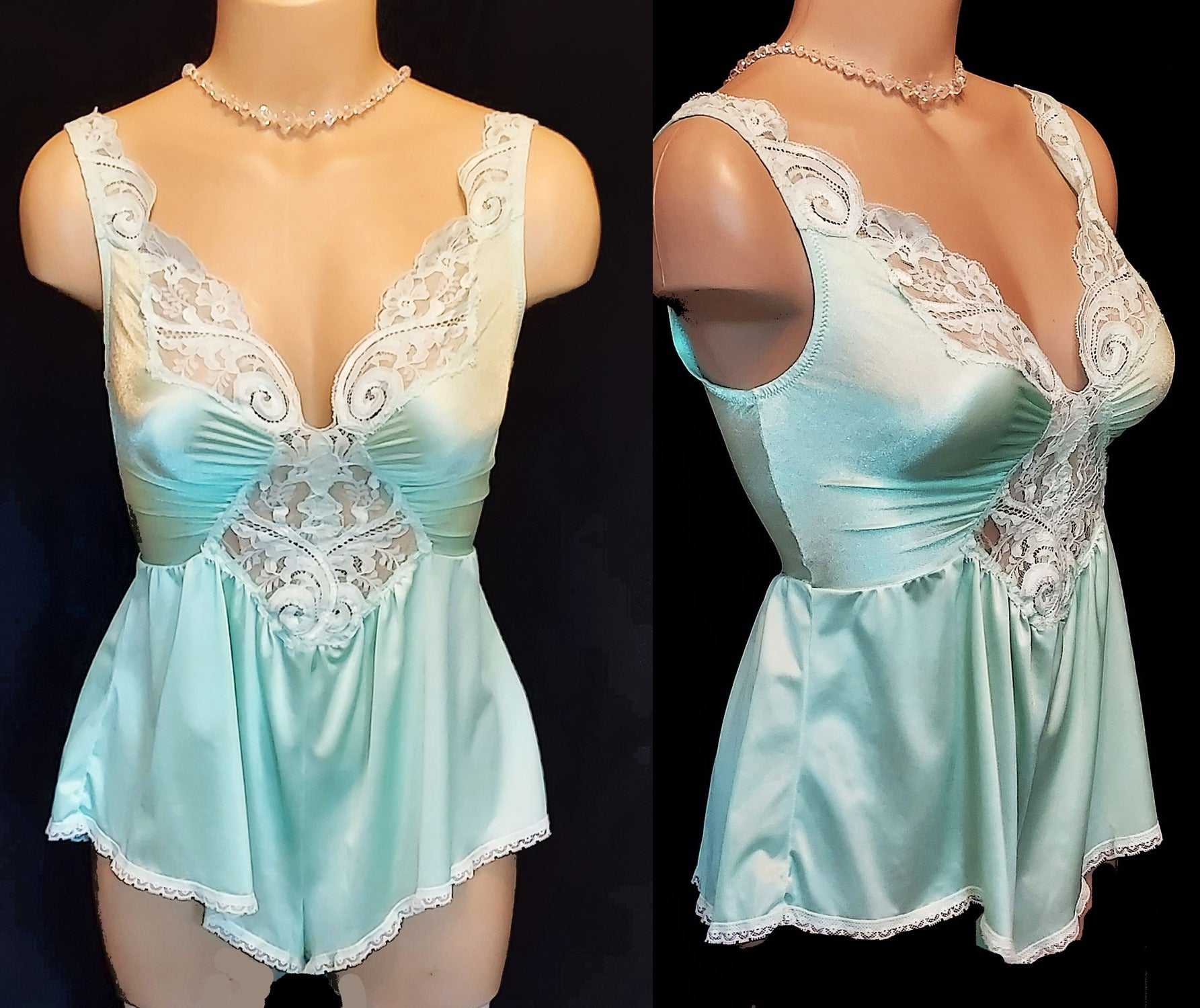 VINTAGE RARE OLGA COLOR STYLE ROMPER NIGHTGOWN SPANDEX AND LACE IN