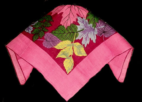 *LARGE VINTAGE COLORFUL LEAVES HANDKERCHIEF IN GORGEOUS COLORS