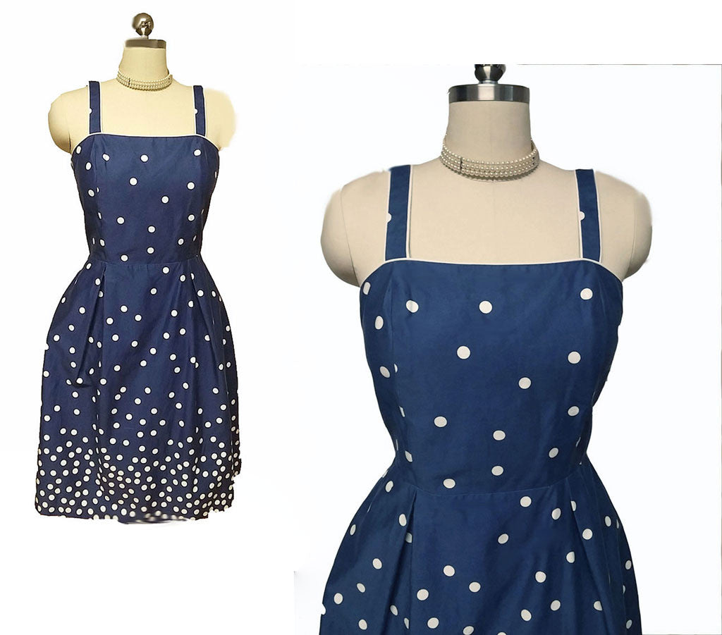 VINTAGE LATE 80s / 90s R & K ORIGINALS NAVY & WHITE DOT SUN DRESS Vintage Clothing & Fashions | Midnight Glamour VINTAGE LATE 80s / 90s R & K ORIGINALS NAVY & WHITE DOT SUN DRESS Vintage Clothing & Fashions | Midnight Glamour