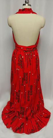 *VINTAGE ASIAN CHINESE BRUSH PAINTING AND SIGNS BACKLESS HALTER WRAP DRESS - FABULOUS!