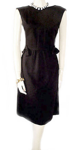 *VINTAGE '50s RICHARD FRONTMAN BLACK PIQUE DRESS ADORNED WITH BOWS & A METAL ZIPPER