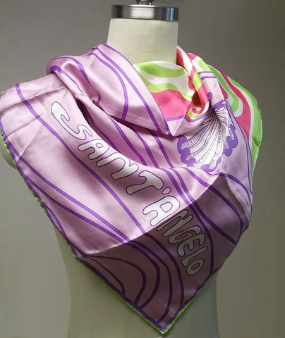 *VINTAGE GIORGIO SANT' ANGELO FOR SALLY GEE SILK SEA SHELL SCARF IN LAVENDER, HOT PINK & LIME