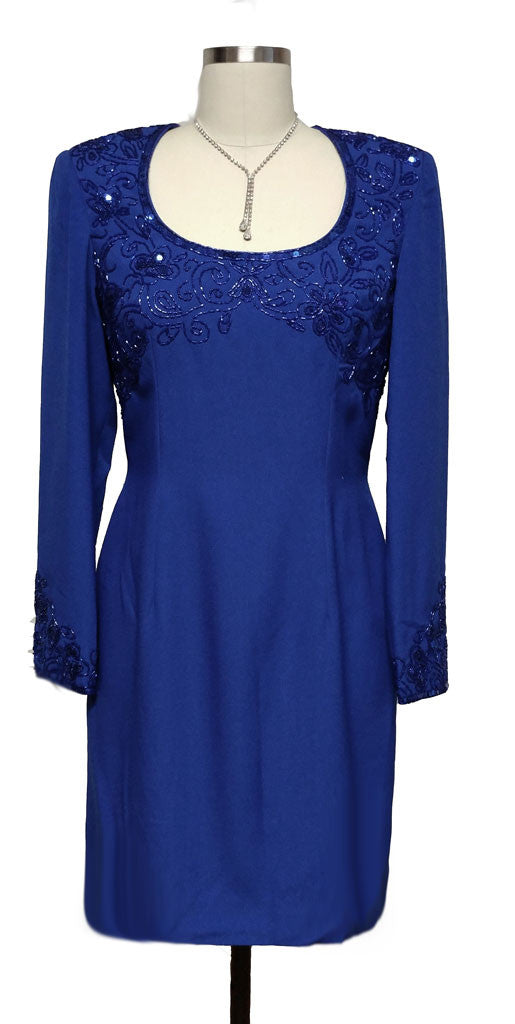 GLAMOROUS SCALA DARK ROYAL BLUE SEQUIN, BUGLE BEADS & ROUND BEADED DR Vintage Clothing & Fashions | Midnight Glamour GLAMOROUS SCALA DARK ROYAL BLUE SEQUIN, BUGLE BEADS & ROUND BEADED DR Vintage Clothing & Fashions | Midnight Glamour