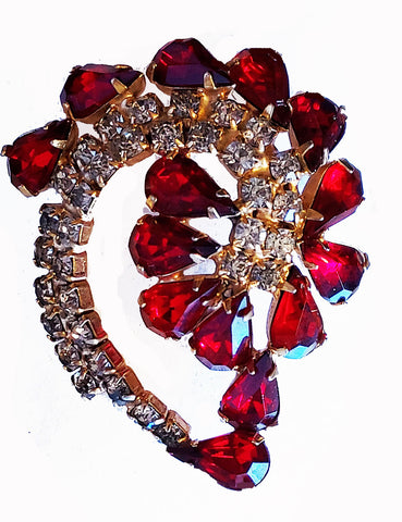 * VINTAGE GORGEOUS BRILLIANT SPARKLING SCARLET AND CLEAR RHINESTONE BROACH PIN
