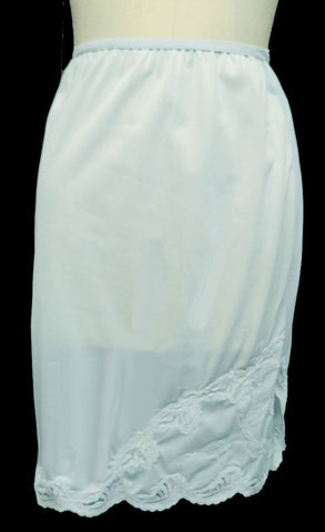 Vintage 1950s White Nylon Tall Slip with Lace Trim, 38 inch bust Seamprufe