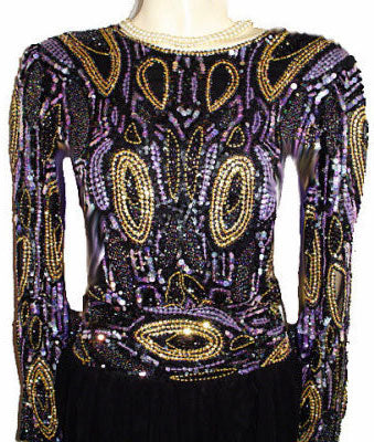 *BREATH TAKING STARLIGHT SOIREE PURPLE & GOLD BEADED & SEQUIN GRAND SWEEP EVENING GOWN - PERFECT FOR A FORMAL OCCASION & THE HOLIDAYS