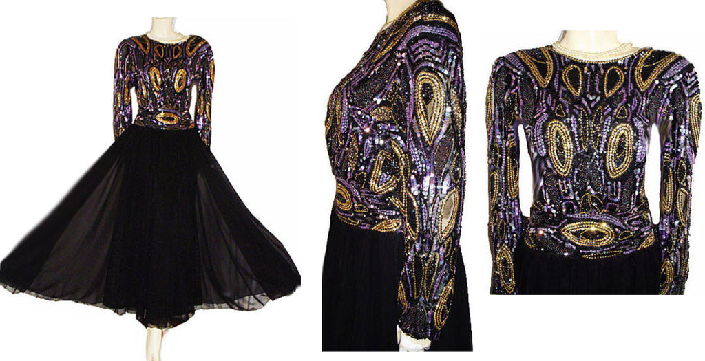 BREATH TAKING STARLIGHT SOIREE PURPLE & GOLD BEADED & SEQUIN GRAND SW Vintage Clothing & Fashions | Midnight Glamour BREATH TAKING STARLIGHT SOIREE PURPLE & GOLD BEADED & SEQUIN GRAND SW Vintage Clothing & Fashions | Midnight Glamour