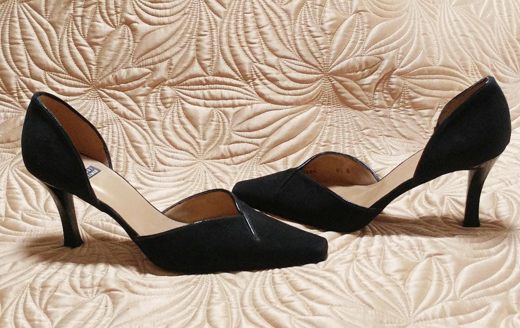 vintage dress heels ELEGANT STUART WEITZMAN D'ORSAY BLACK FAILLE FABRIC HIGH HEELS MADE IN – Vintage Clothing & Fashions