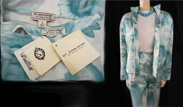 NEW WITH TAGS ST. JOHN MARIE GRAY AQUA WHITE JACKET SLACKS OUTF Vintage Clothing Fashions Midnight Glamour