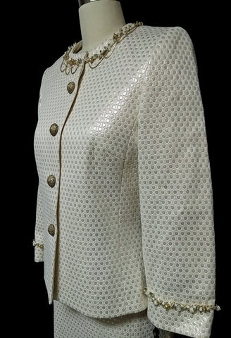 *GORGEOUS TAHARI ARTHUR S LAVINE LUXE IVORY & METALLIC GOLD EVENING SUIT NEW WITH TAGS $320