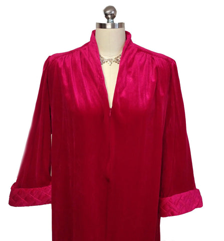 *VINTAGE TAMMY VELOUR ZIP UP QUILTED ROBE /DRESSING GOWN IN RAVISHING RUBY