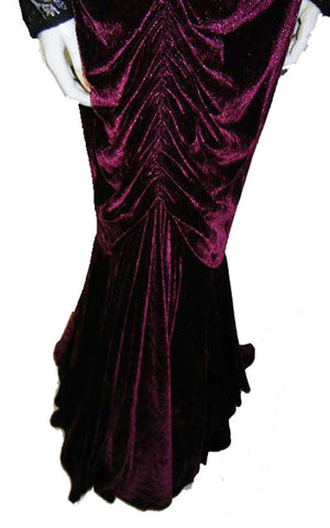 *FROM MY OWN PERSONAL COLLECTION - GLAMOROUS RUCHED BURGUNDY VELVETY & BLACK LACE ILLUSION EVENING GOWN WITH SWEETHEART NECKLINE - LARGER SIZE