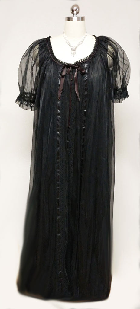 VINTAGE 60s / '70s TOSCA LINGERIE SHEER BLACK PEIGNOIR & DOUBLE NYLON –  Vintage Clothing & Fashions