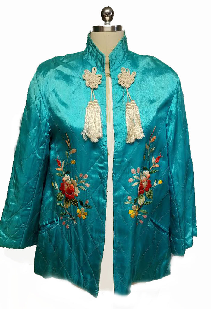 VINTAGE 50 60S ASIAN ORIENTAL TURQUOISE QUILTED JACKET WITH BEAUTIFUL –  Vintage Clothing u0026 Fashions | Midnight Glamour