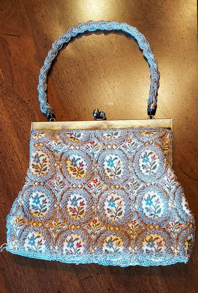 Vintage Silver Beaded Purse Made in Hong Kong