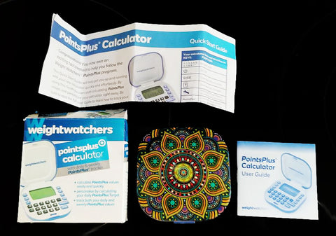 NEW WEIGHT WATCHERS POINTSPLUS CALCULATOR NEW IN BOX WITH GORGEOUS KALEIDOSCOPE SKIN PLUS "EAT OUT" & "SHOP" BOOKS