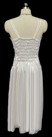*FABULOUS VINTAGE IMPORTED BRIDAL SATIN NIGHTGOWN WITH HEAVY LACE AND PLEATS IN BRIDAL WHITE - NEW OLD STOCK