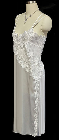 *FABULOUS VINTAGE IMPORTED BRIDAL SATIN NIGHTGOWN WITH HEAVY LACE AND PLEATS IN BRIDAL WHITE - NEW OLD STOCK