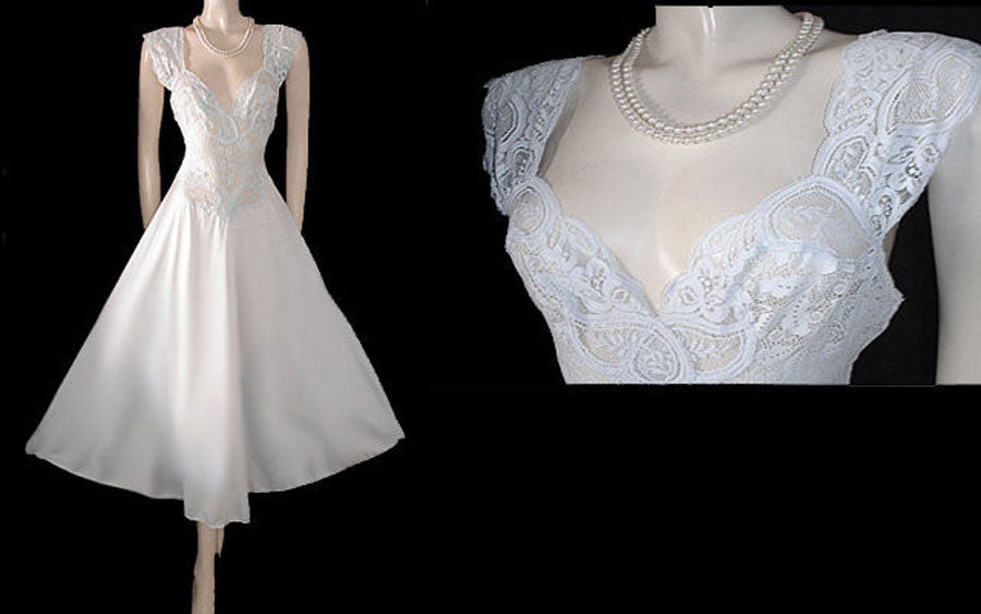 *RARE OLGA BRIDAL TROUSSEAU ALL-LACE SPANDEX BODICE NIGHTGOWN IN WHITE SWAN