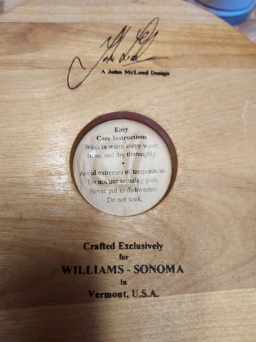 VINTAGE WILLIAMS SONOMA RETIRED CLASSIC YELLOW BIRCH WOOD SALAD BOWL JOHN MCLEOD DESIGN MADE IN VERMONT, USA