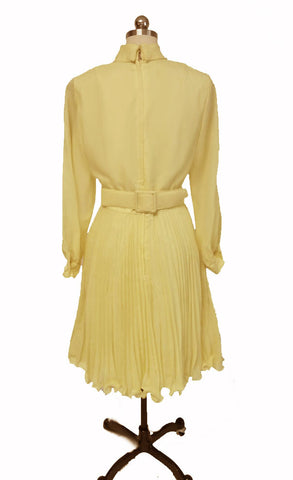 *VINTAGE '50s /  '60s PLEATED PARTY DRESS WITH BOW BELT IN LEMONADE