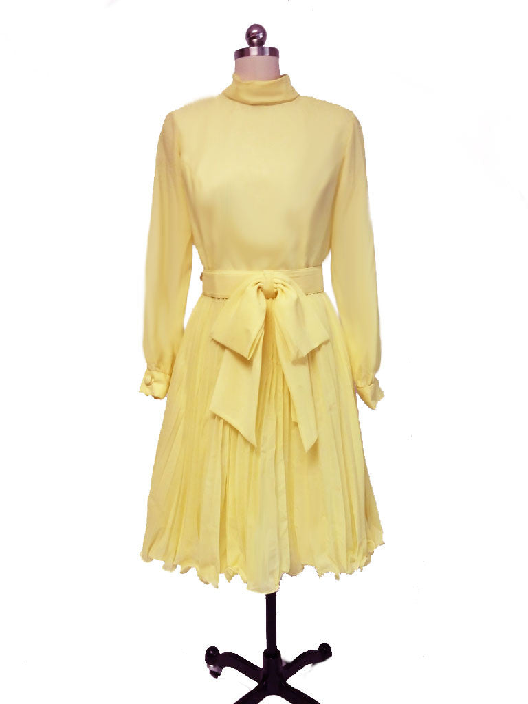 VINTAGE '50s / '60s PLEATED PARTY DRESS WITH BOW BELT IN LEMONADE – Vintage Clothing & Fashions